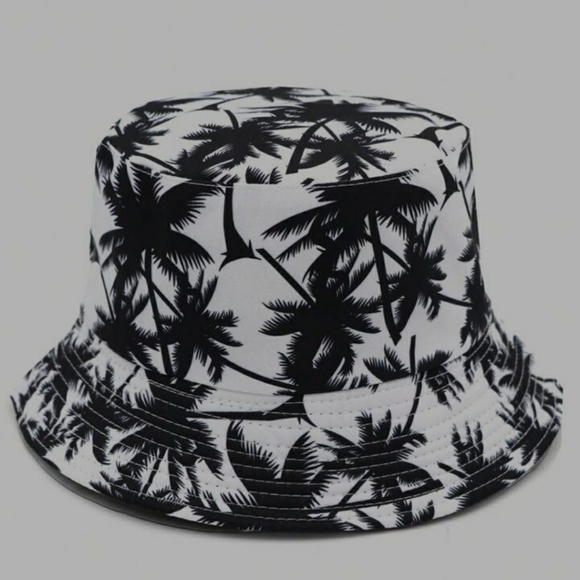 3pcs Set. White 'Vacay Mode' Tank Top with Palm Tree Print Shorts plus Hat - Picture 6 of 6